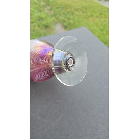 Ron Hinkle Art Glass Vase 2006 Iridescent Swirl Pedestal Signed Handmade Decor - Picture 7 of 12